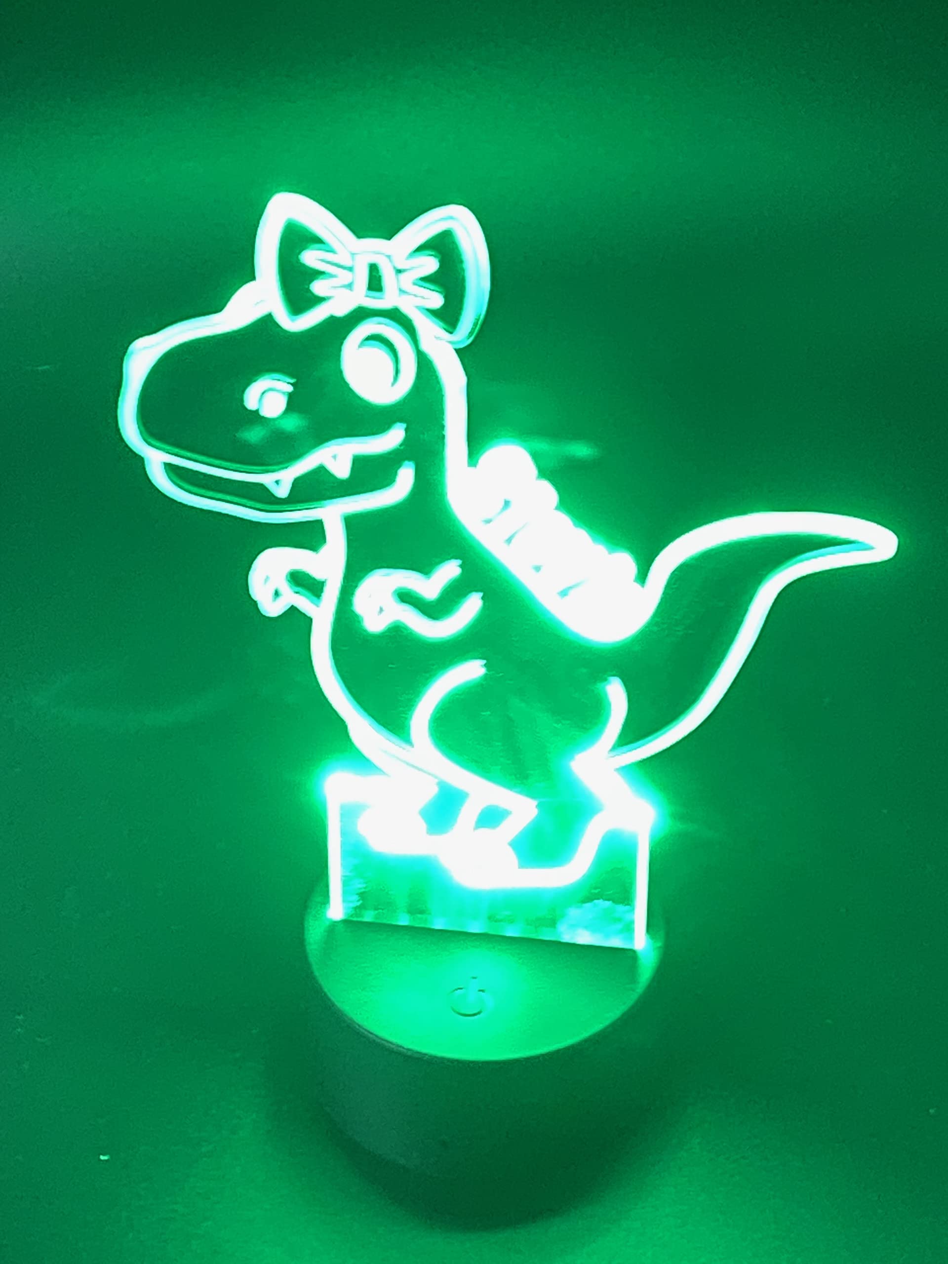 Personalized Dinosaur LED Night Light - Custom Kids Room Decor with T-Rex Design (Bow Option) | Cute Night Light for Boys & Girls | Perfect Bedroom Lighting, Birthday Gift & Nursery Decor