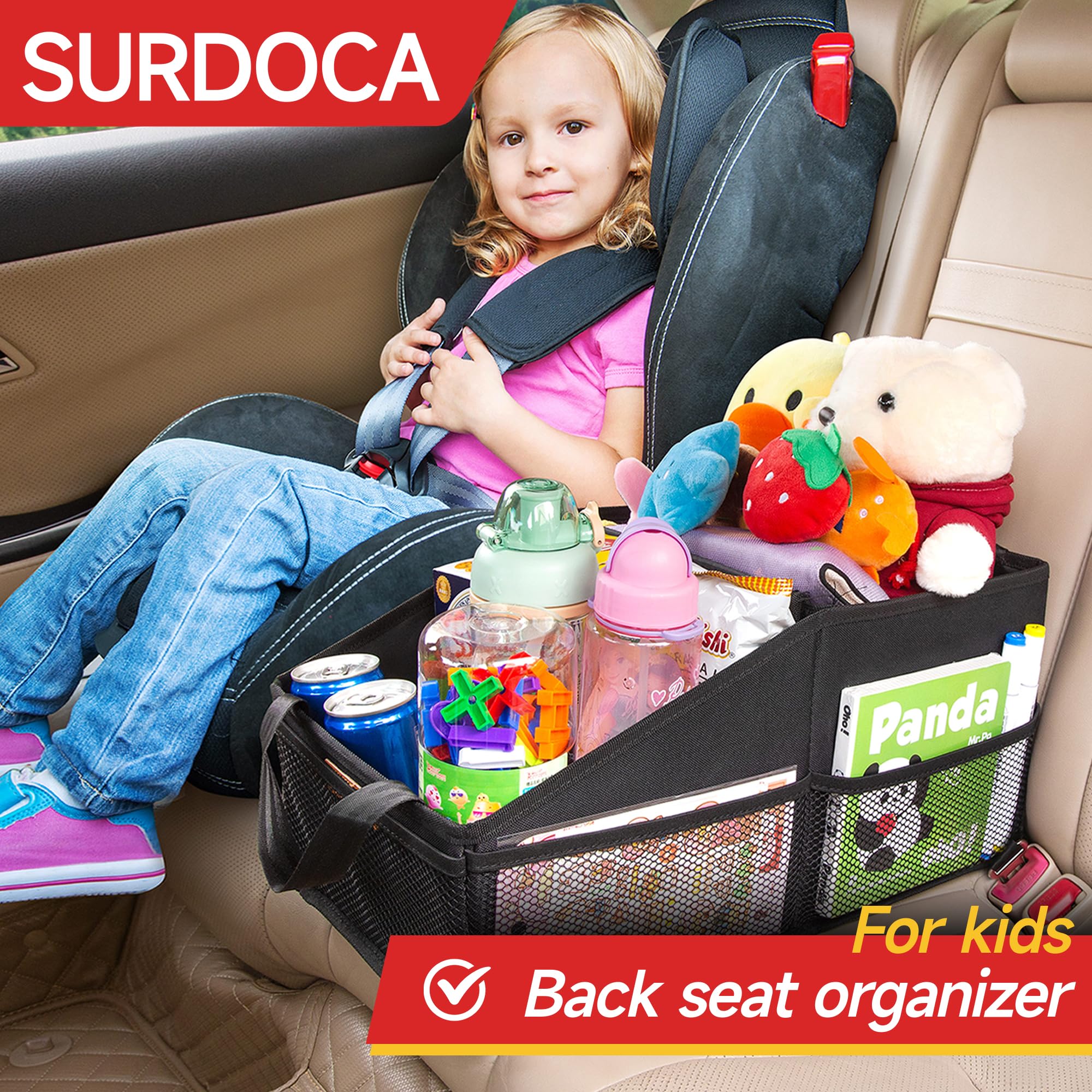 Upgraded SURDOCA Car Seat Organizer - Multi-Purpose Storage for Front Seat, Back Seat & Trunk - Car Caddy with Dividers for Kids Toys, Office Supplies & Travel Essentials - Perfect for Road Trips, Family Travel & Daily Commute