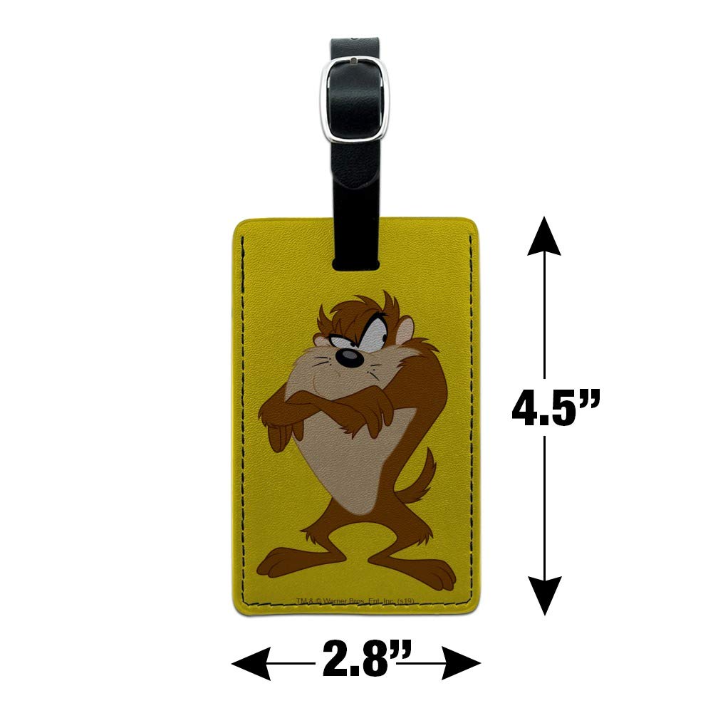 Looney Tunes Taz Rectangle Leather Luggage Tag - Durable Suitcase ID Card Holder for Carry-On Bags - Perfect for Travel, Business Trips & Vacation Identification