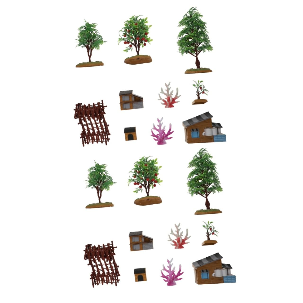 Toyvian 2 Sets Mini Farm Animal Toys with Fence - Small Farmhouse Playset, PVC Farm Animals & Fruit Trees for Kids - Perfect for Educational Play, Farm Themed Decor, and Miniature Dioramas