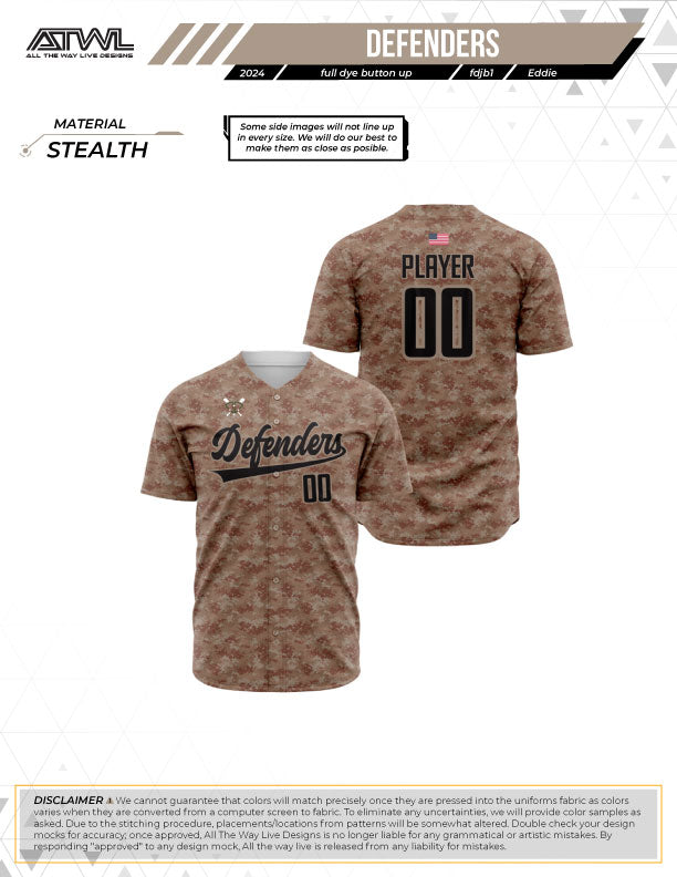 Defenders Digi Camo Full Button Full Dye Men's Football Jersey - Breathable Performance Shirt for Game Day, Training & Fan Wear