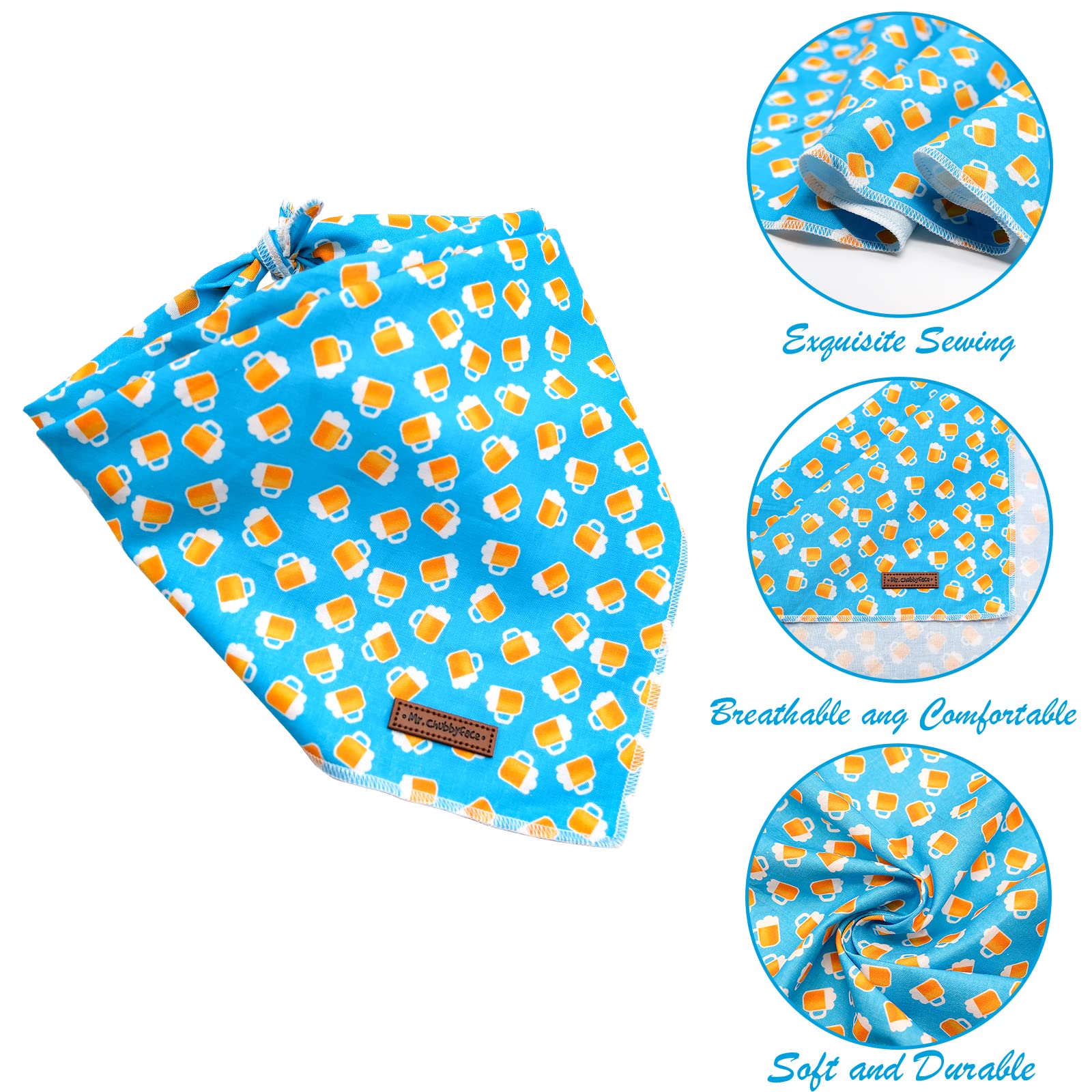 MR. CHUBBYFACE Reversible Blue Beer Dog Bandanas - Triangle Bib Scarf Accessory for Dogs & Cats - Perfect for Pet Parties, Holidays & Outdoor Adventures