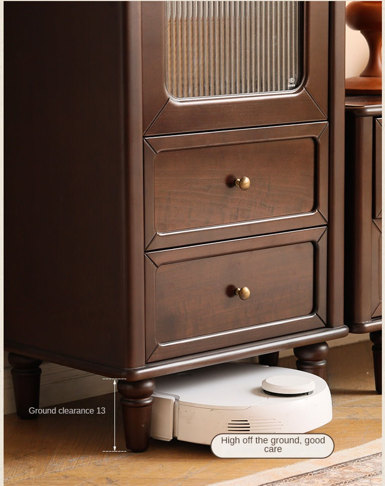 Vintage Poplar Solid Wood Side Cabinet - American Retro Style Nightstand for Bedroom, Living Room & Office Storage