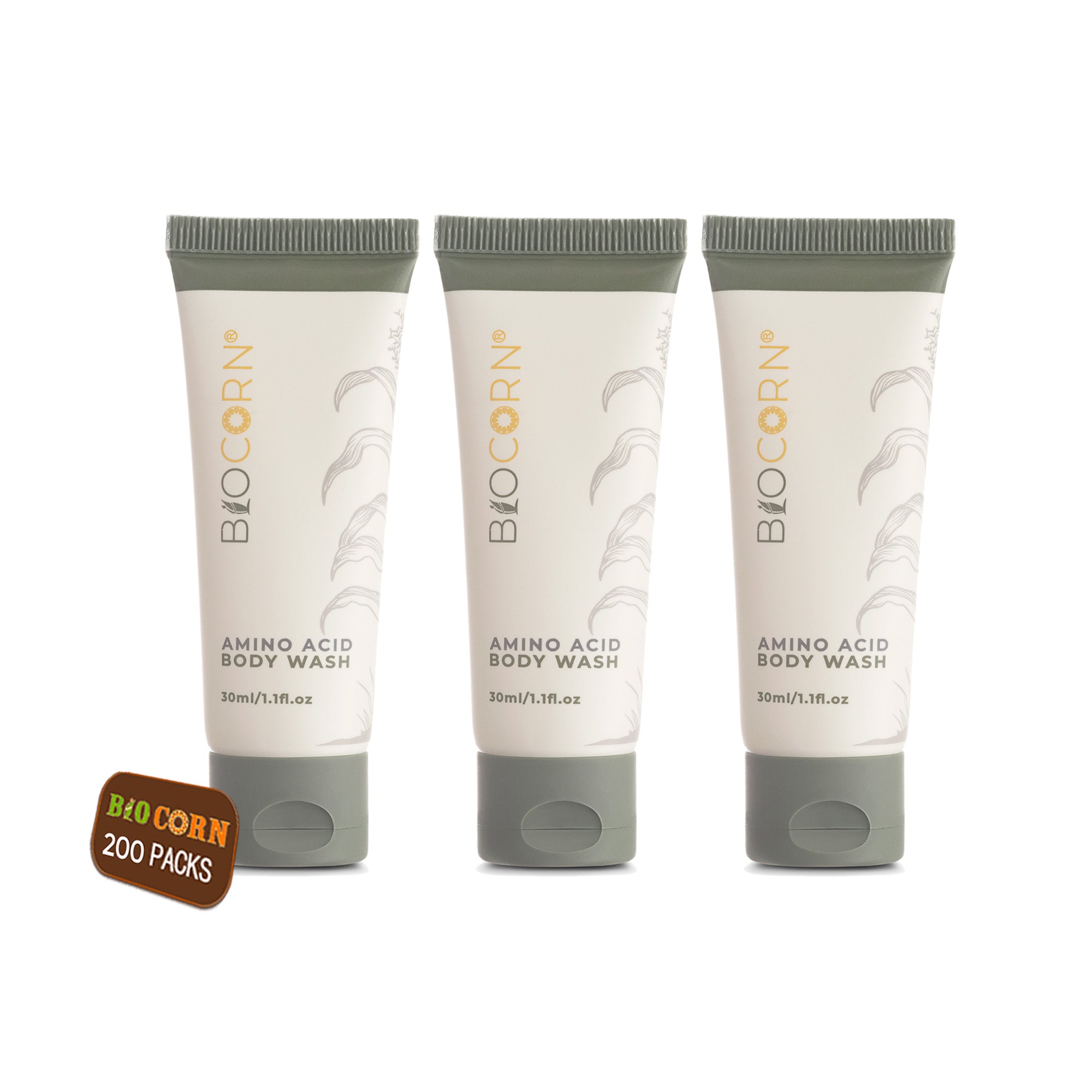 BIOCORN 200 Pack Travel Size Bath Gel (1.1oz/30ml) - Perfect for Hotels, Gyms, Spas & On-the-Go Personal Care