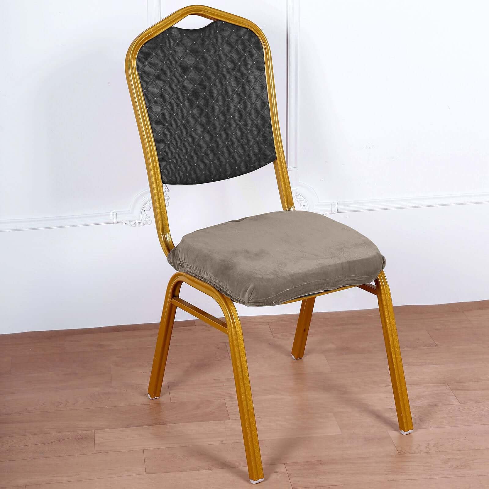 Efavormart Charcoal Gray Velvet Dining Chair Seat Cover - Stretchable Washable Upholstery Protector with Ties for Dining Room & Office - Perfect for Home Decor, Restaurant, and Event Seating