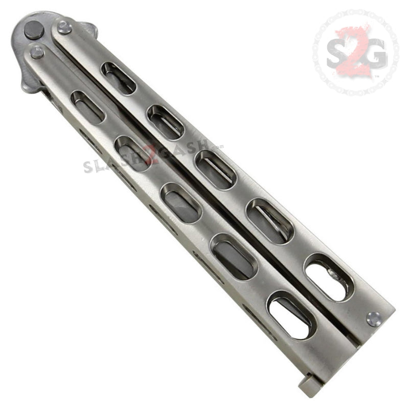 Premium Stainless Steel Heavy Duty Butterfly Knife - Big FAT Balisong Trainer for Practice & Tricks | Chrome Finish | Perfect for EDC, Flipping Practice & Collection