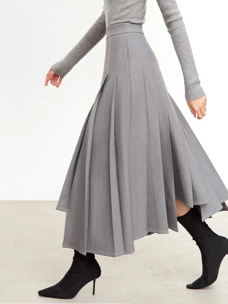 2023 Women's Winter Wool A-Line Pleated Skirt with Unique 3D Irregular Design - Loose Fit Mid-Length Skirt for Office, Party & Casual Outfits