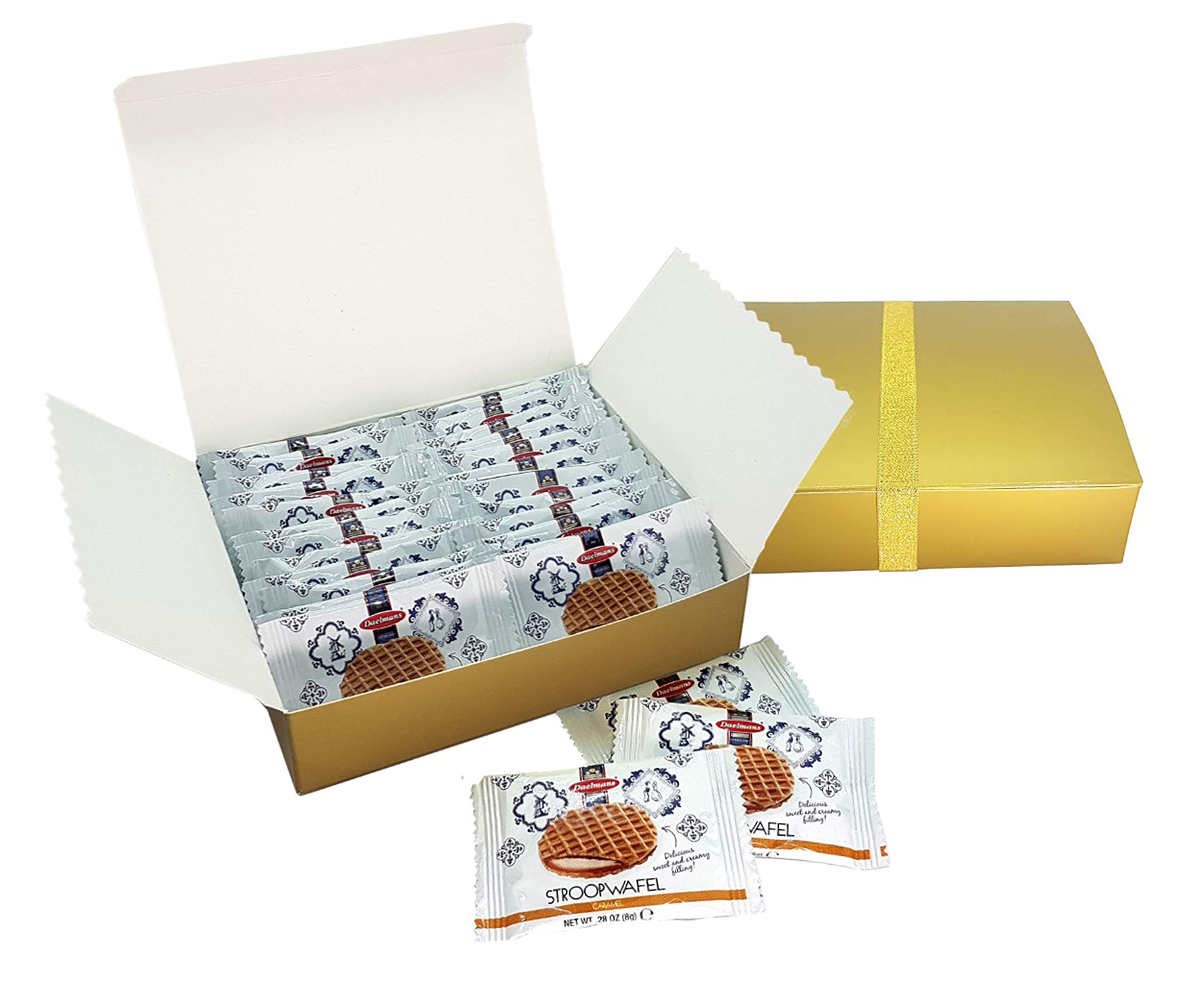 Delicious Dutch Mini Caramel Stroopwafels - 24 Piece Gift Box in Elegant Gold Packaging | Perfect for Holiday Gifts, Office Treats & Coffee Pairings