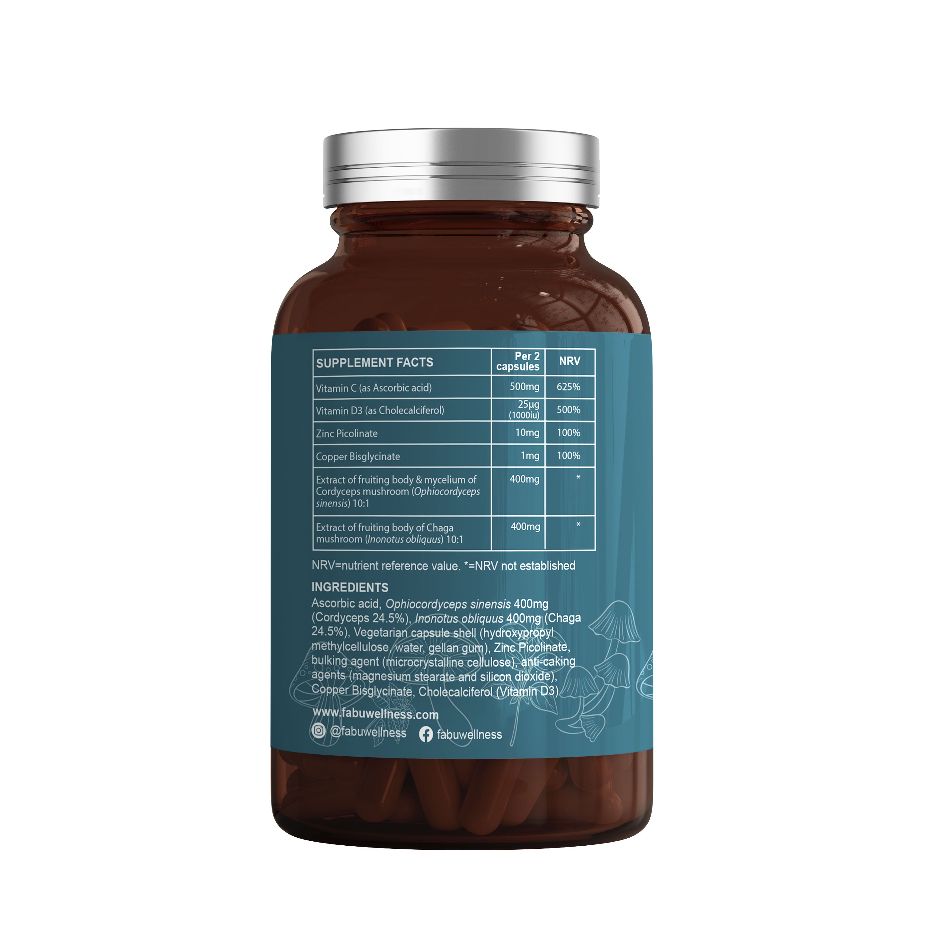Premium fabÜ Shrooms Immune Support Supplement - Boost Immunity & Wellness - Organic Mushroom Extract for Daily Health - Ideal for Immune Defense & Overall Well-Being