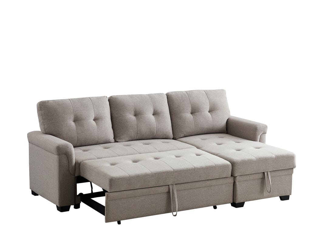 Destiny Light Gray Linen Reversible Sleeper Sectional Sofa with Storage Chaise - Modern Convertible Couch for Small Spaces, Living Room & Guest Bedroom