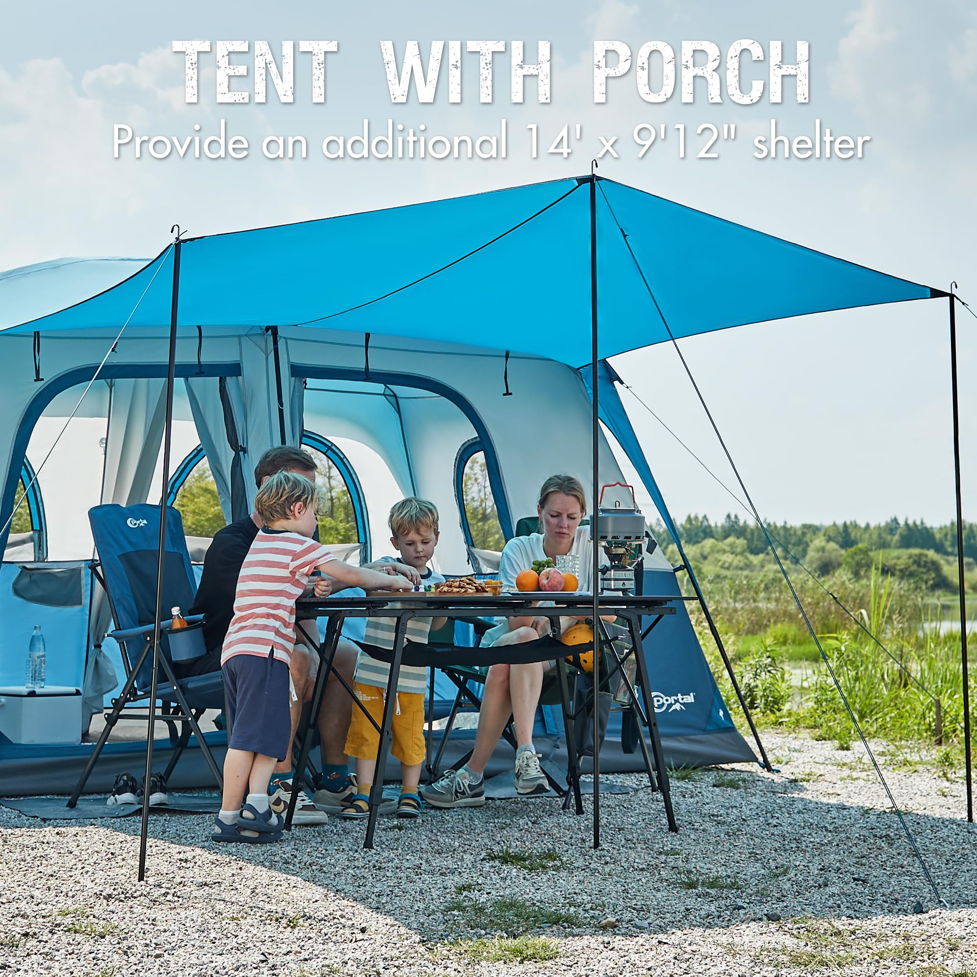 PORTAL 6 | 8 | 10 Person Family Camping Tent with Porch - Spacious Waterproof Tent with High Ceiling & Great Ventilation for Outdoor Adventures, Backyard Camping & Family Gatherings