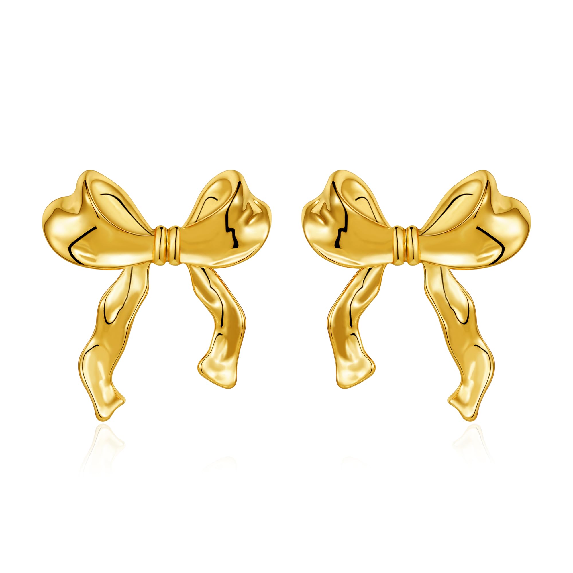 Elegant Gold Bow Earrings for Women & Girls - Trendy Ribbon Stud Jewelry for Christmas Gifts, Party, Wedding & Everyday Wear