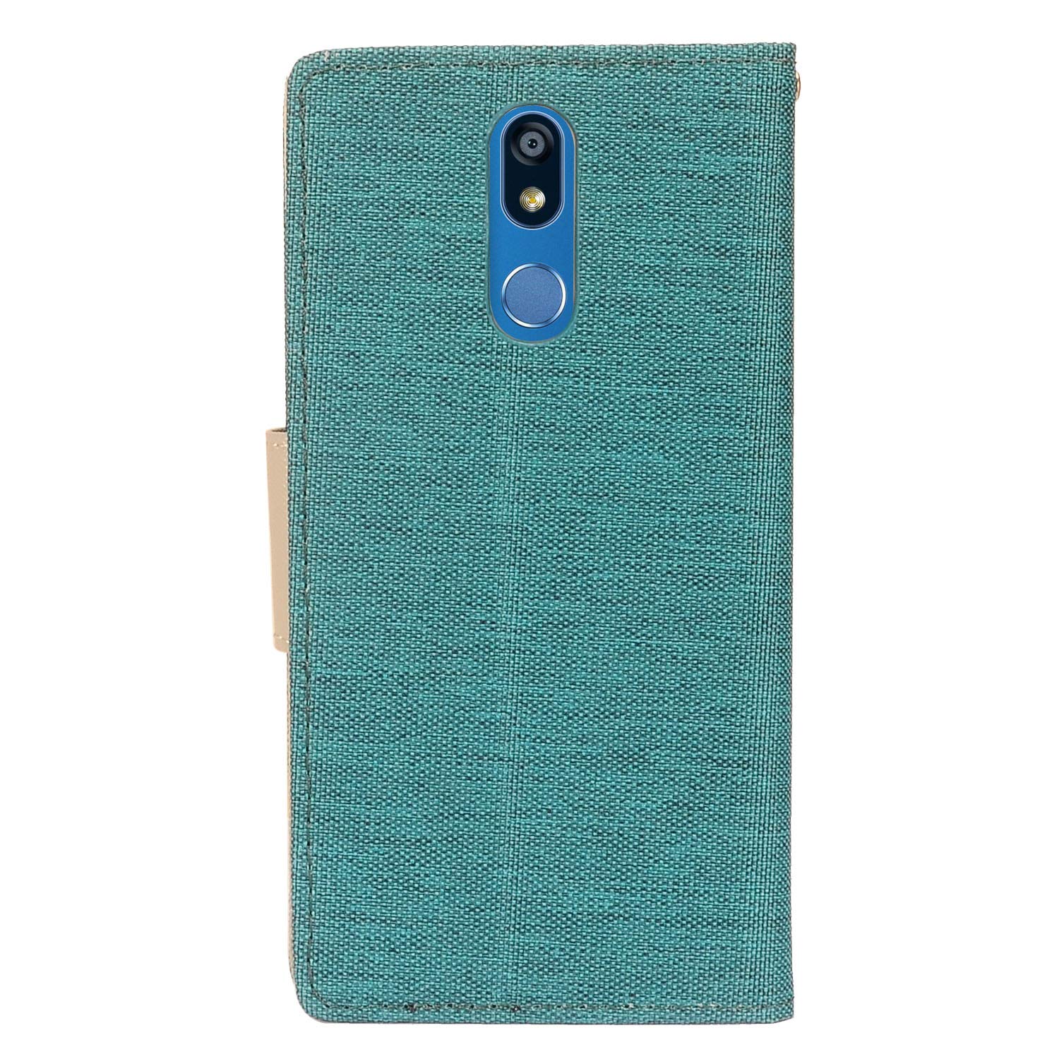 Z-GEN Denim Fabric Flip Wallet Phone Case for LG K40, Harmony 3, Xpression Plus 2 (2019) LM-X420 & LG Solo LTE L423DL - Stylish Protective Cover with Card Slots (Gray/Navy Blue) - Perfect for Everyday Use, Business & Travel