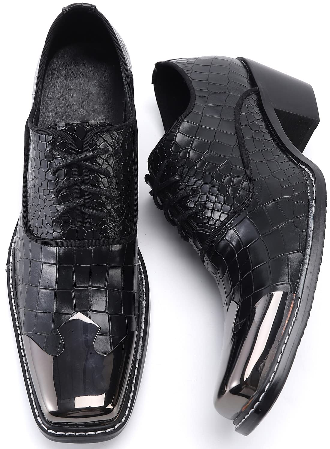 Santimon Men's Dress Oxford Shoes - Snake Print Patent Leather with Metal Toe Cap | Two-Tone Formal Business Shoes for Office, Wedding & Special Occasions