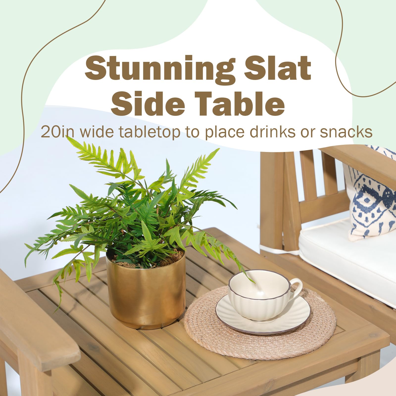 Premium 3-Piece Acacia Wood Outdoor Patio Furniture Set - FSC Certified Bistro Table & Chairs with Cream Cushions for Balcony, Porch, Backyard | Perfect for Garden Dining, Coffee Mornings & Outdoor Relaxation