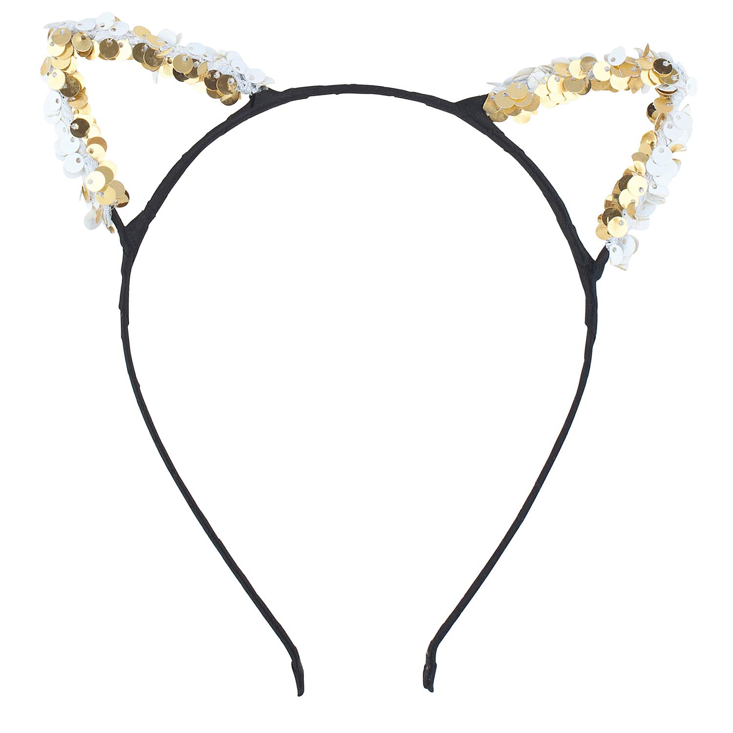 Rainbow Cat Ears Headband Set - Gold & Silver Sequins for Cosplay & Parties