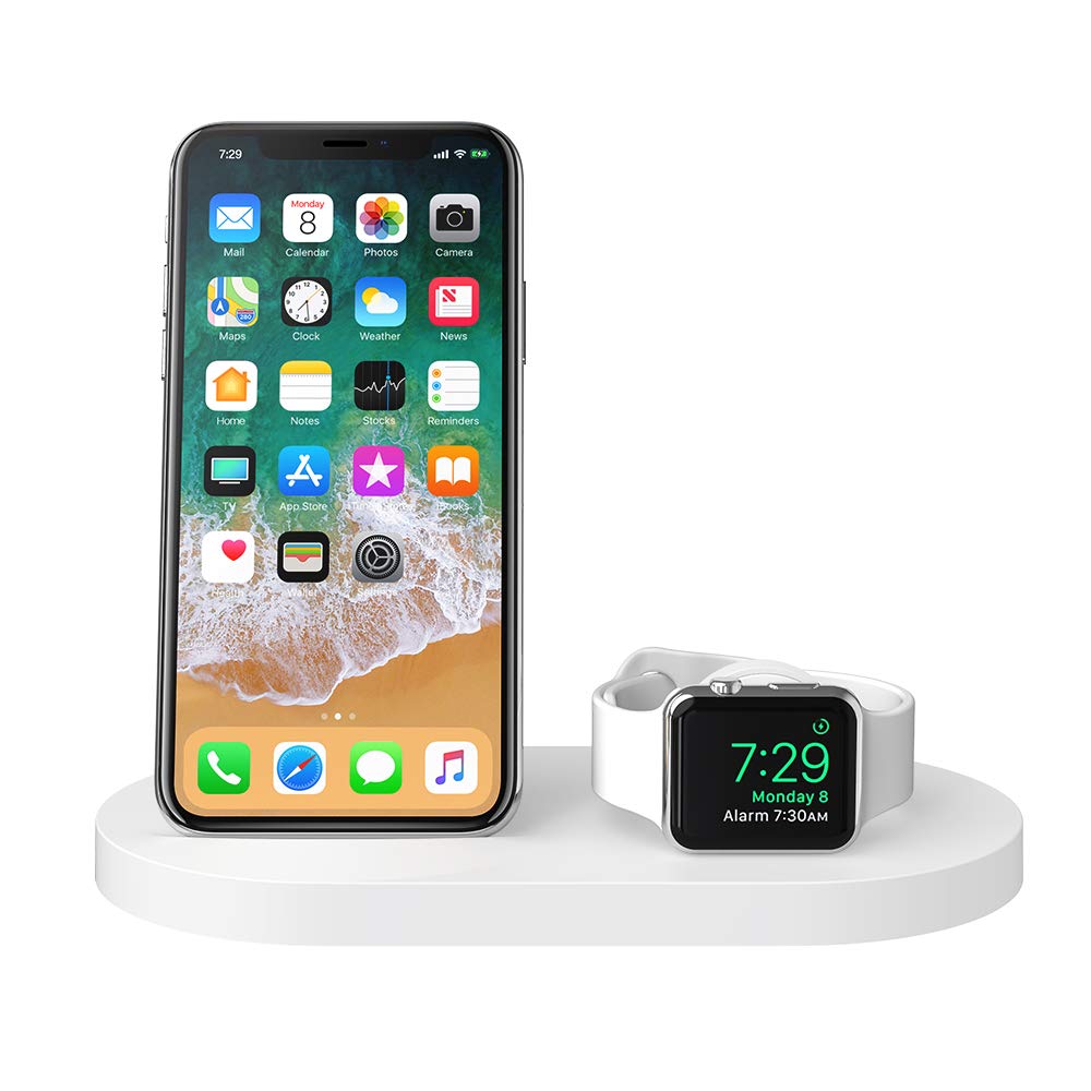 Belkin Boost Up 3-in-1 Wireless Charging Dock for iPhone 12/13/14/15 Pro Max & Apple Watch Series 9/8/7/SE - Fast Qi Charger with USB-A Port - White | Perfect for Bedside, Office & Travel Charging Station