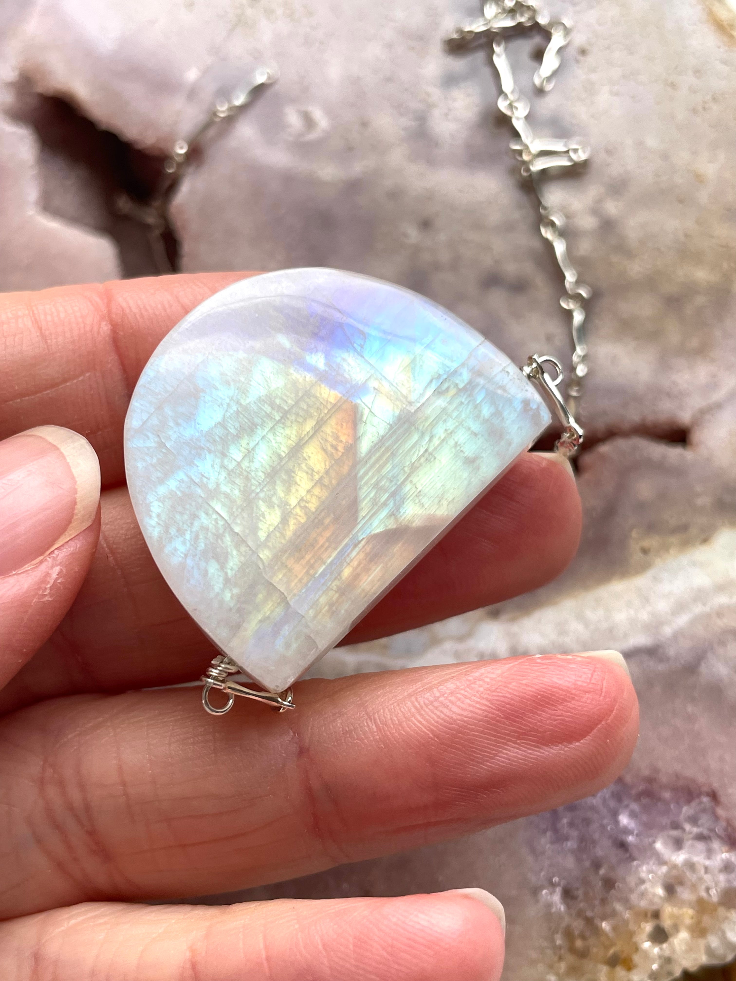 Large Moonstone Pendant Necklace - Sterling Silver Jewelry for Women - Perfect for Weddings, Parties & Everyday Elegance