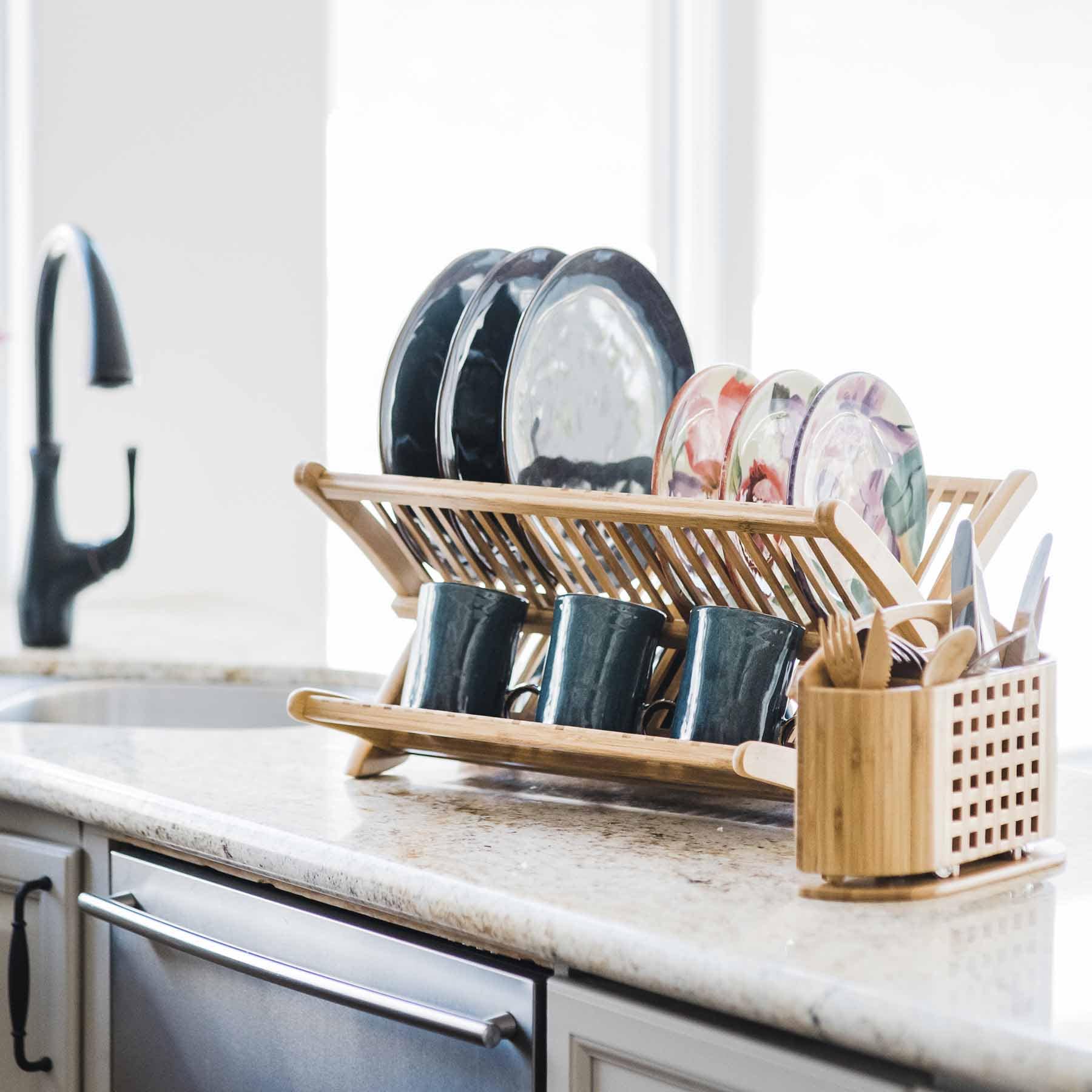 Collapsible Dish Drying Rack - Space Saving Expandable Kitchen Organizer (19.75