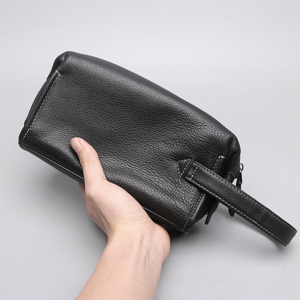 Premium Men's Leather Toiletry Bag - Large Waterproof Travel Dopp Kit for Shaving, Grooming & Toiletries Accessories | Lightweight Durable Organizer for Business Trips, Camping & Vacation | Black