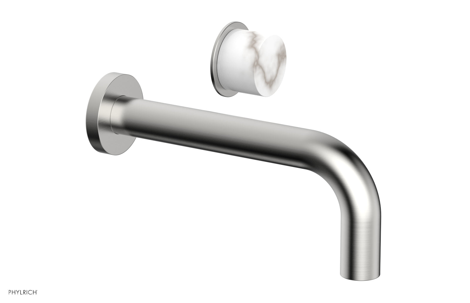 Basic II Single Handle Wall Lavatory Faucet Set with White Marble Handle - 230 17 - Perfect for Bathroom Sink, Powder Room, and Guest Bath Installations