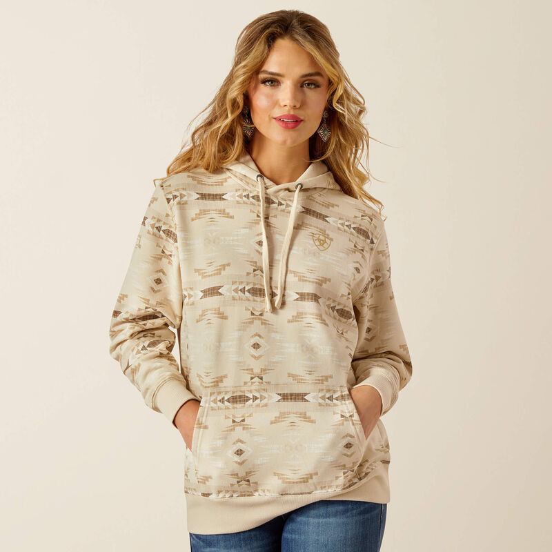 Ariat Logo 2.0 Hoodie - Sandstone Southwest Print Pullover for Men & Women | Comfortable Cotton Blend Fleece Hooded Sweatshirt for Outdoor Activities, Casual Wear & Western Lifestyle