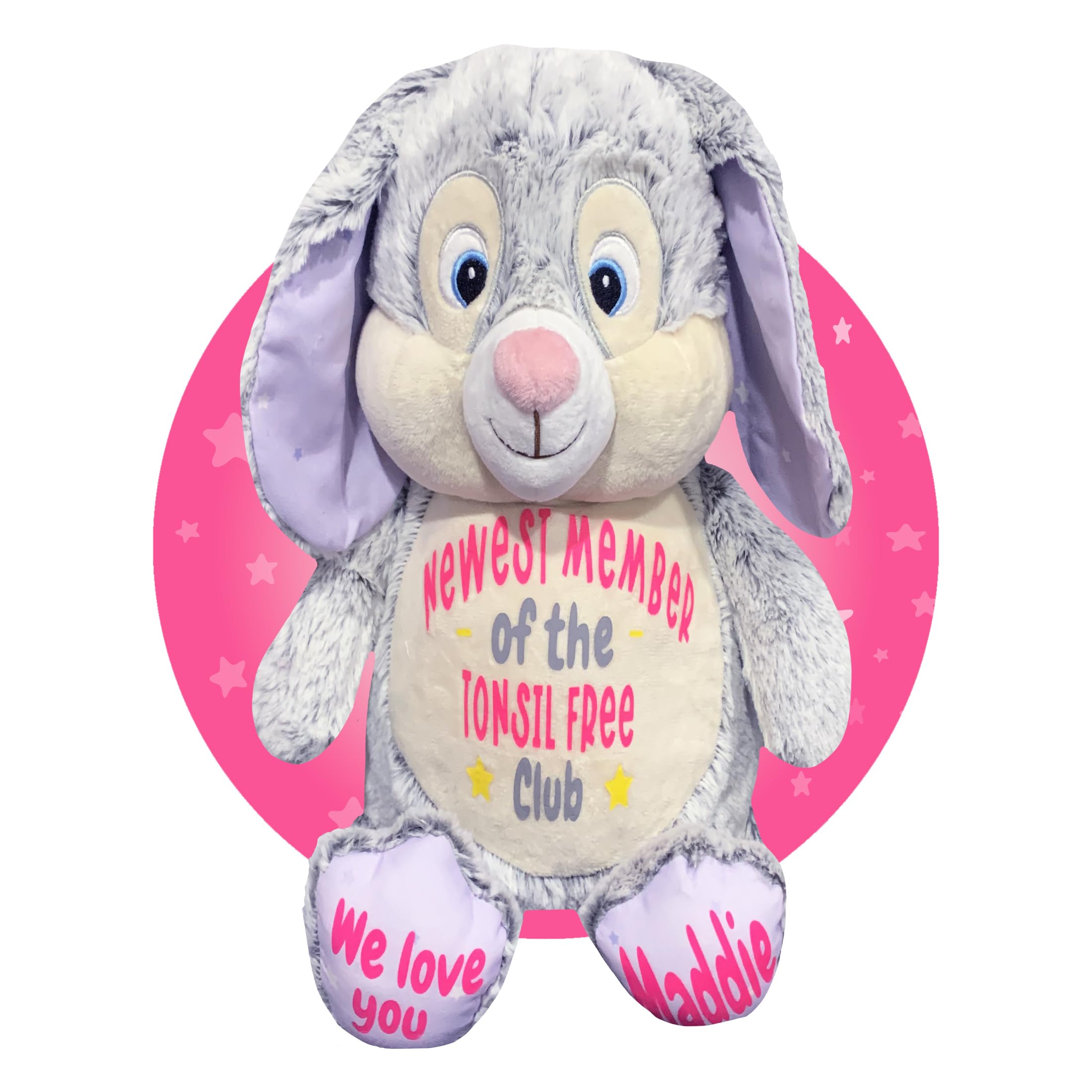 Personalized Tonsillectomy Recovery Gift for Kids - Lavender Bunny Face Heating Pad - Get Well Soon Present After Tonsil Surgery - Ideal for Post-Op Comfort & Pain Relief