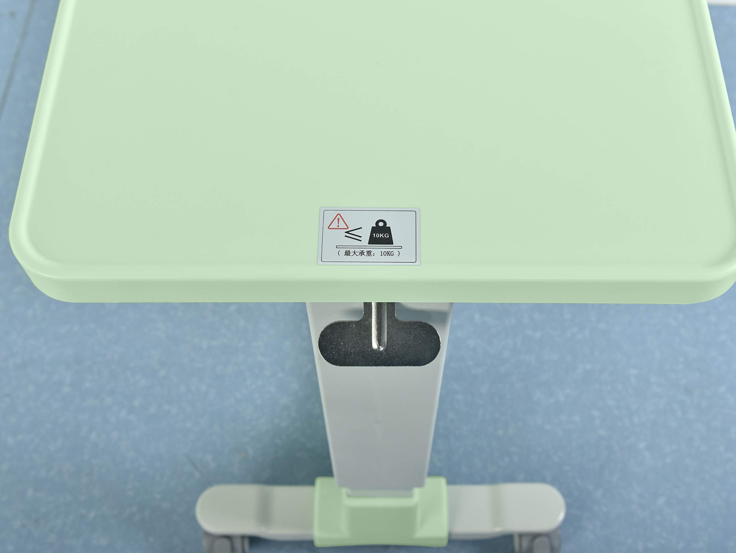 Adjustable Medical Bedside Table with Wheels - HIPS Plastic Dining Tray, 4 Locking Casters (Light Green) - Perfect for Hospital Beds, Home Care & Elderly Patients