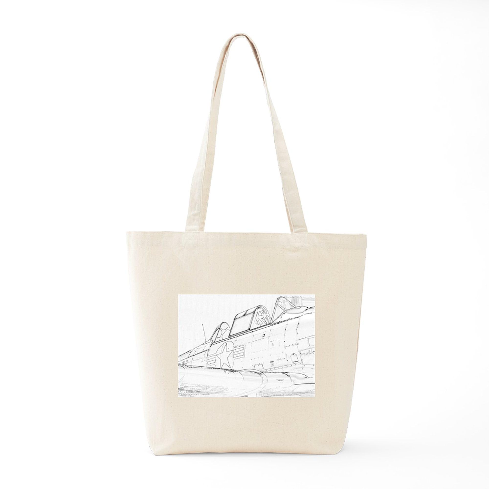 Aviation Sketch Tote Bag - Natural Canvas Reusable Shopping Bag for Groceries, Beach & Everyday Use | Eco-Friendly Cotton Tote with Unique Airplane Design