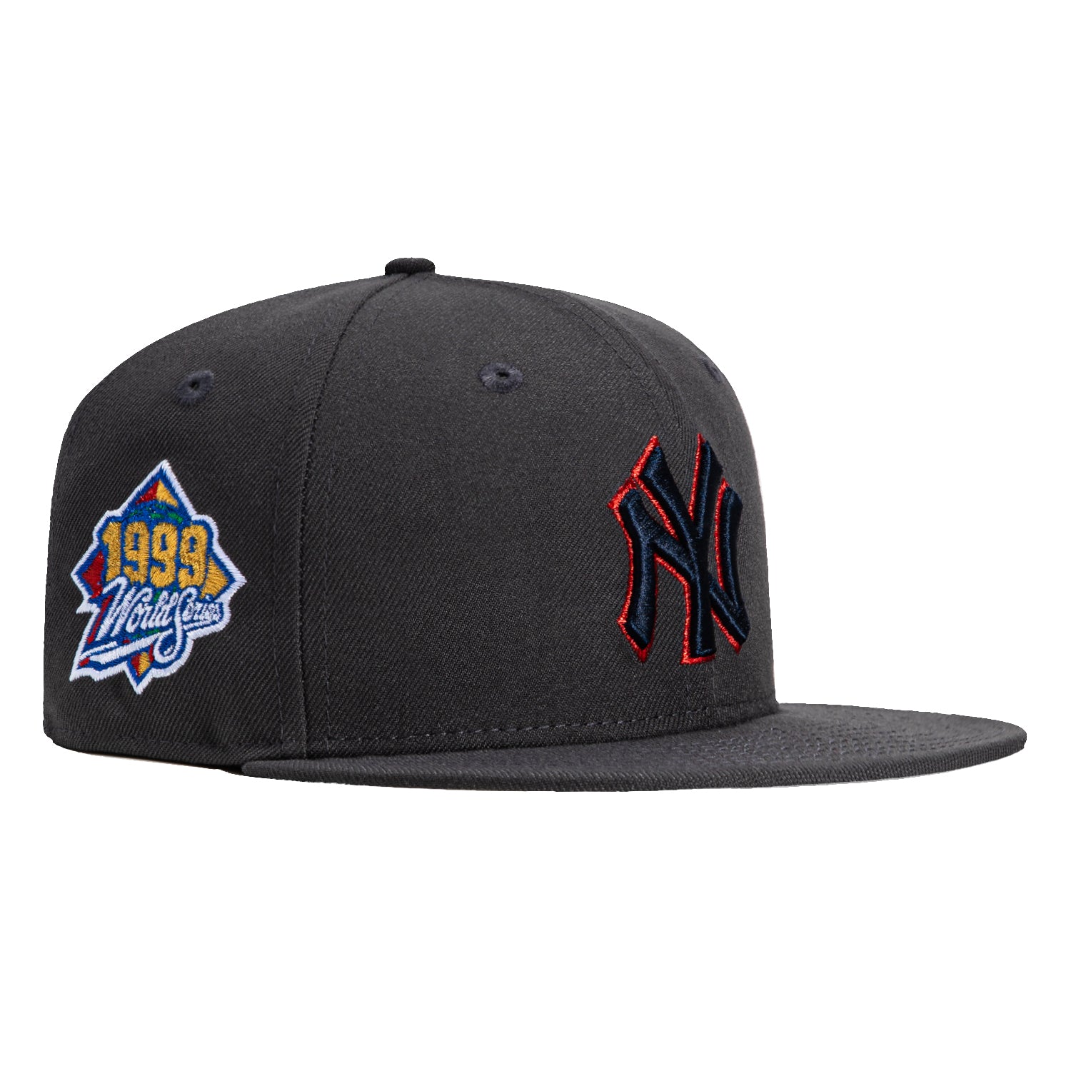 New Era 59Fifty New York Yankees 1999 World Series Patch Hat - Graphite, Navy & Red - Official MLB Baseball Cap for Fans & Collectors - Perfect for Games, Gifts & Streetwear Fashion