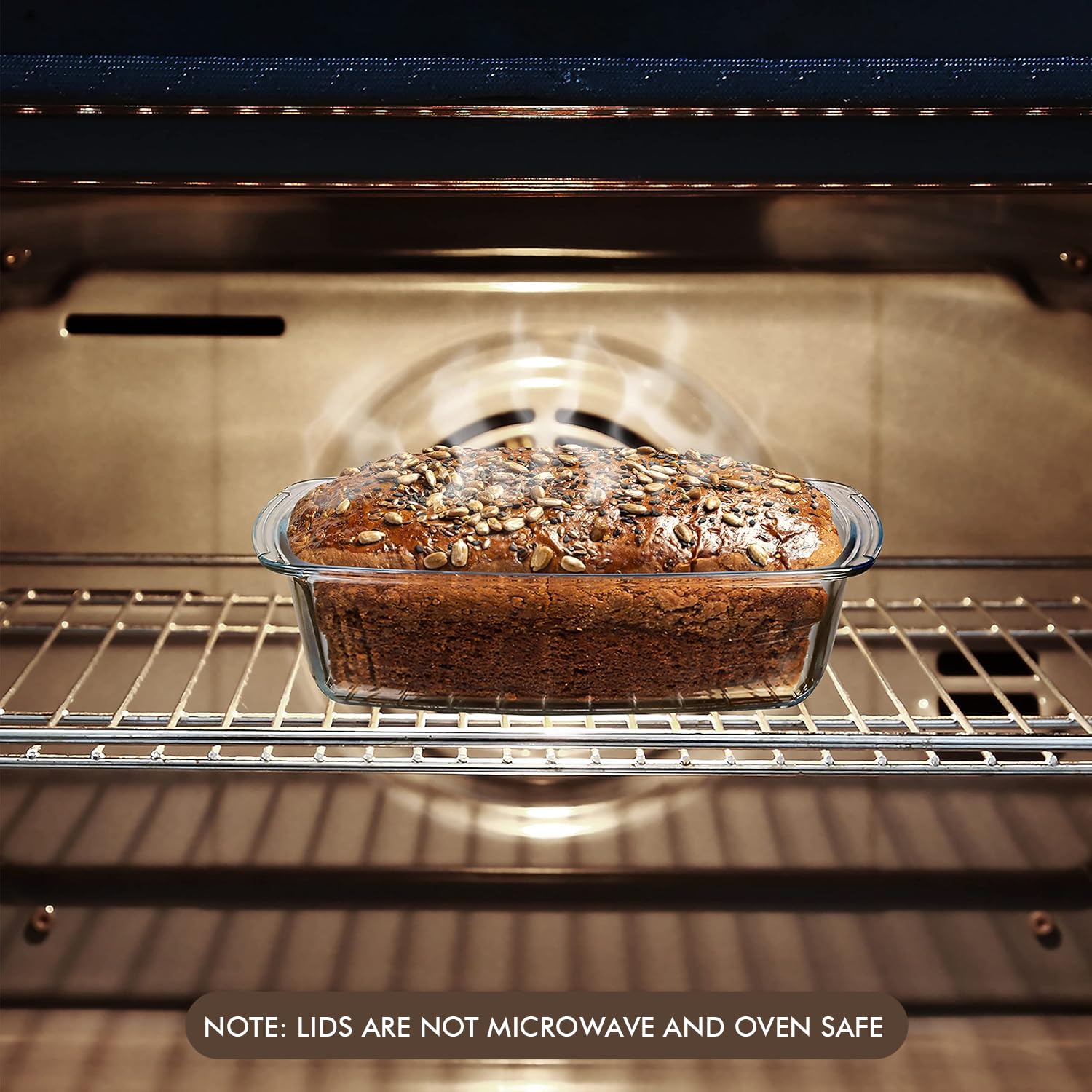 Razab 7.6 Cups (1800ml/1.9 Qt) Glass Loaf Pan with Airtight BPA-Free Lids & Grip Handle - Microwave, Oven Safe Baking Dish for Bread, Cakes, Meatloaf - Perfect for Home Baking, Meal Prep & Storage