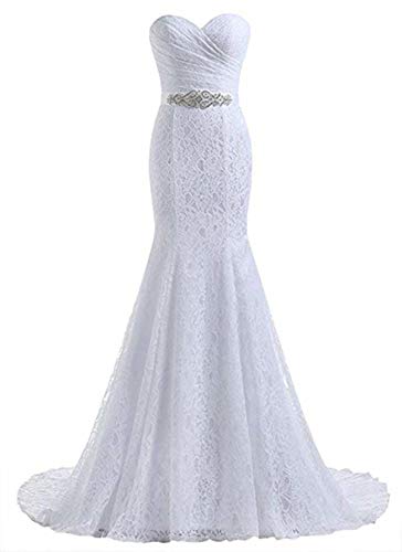 Elegant Lace Mermaid Wedding Dress for Women - A-Line Bridal Gown with Long Train for Beach, Church & Formal Ceremonies