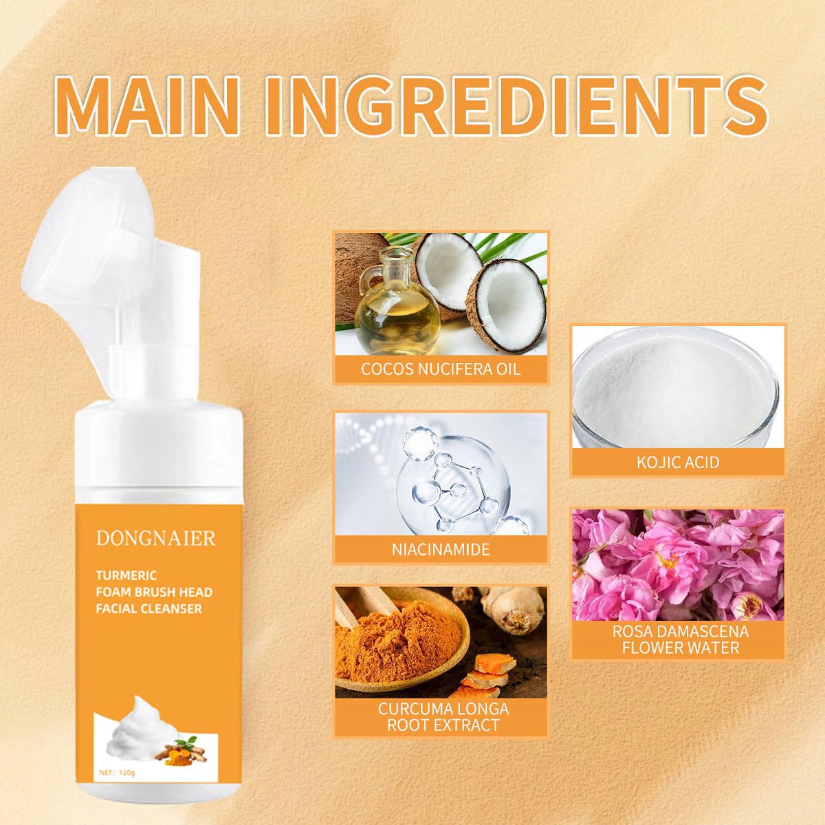 Glow Wash Turmeric Face Cleanser with Brush - Deep Cleansing Exfoliating Scrub, Turmeric Foaming Facial Wash for Skin Brightening & Pore Minimizing, Removes Excess Keratin & Firms Skin (100ml) - Perfect for Daily Skincare Routine & Acne-Prone Skin