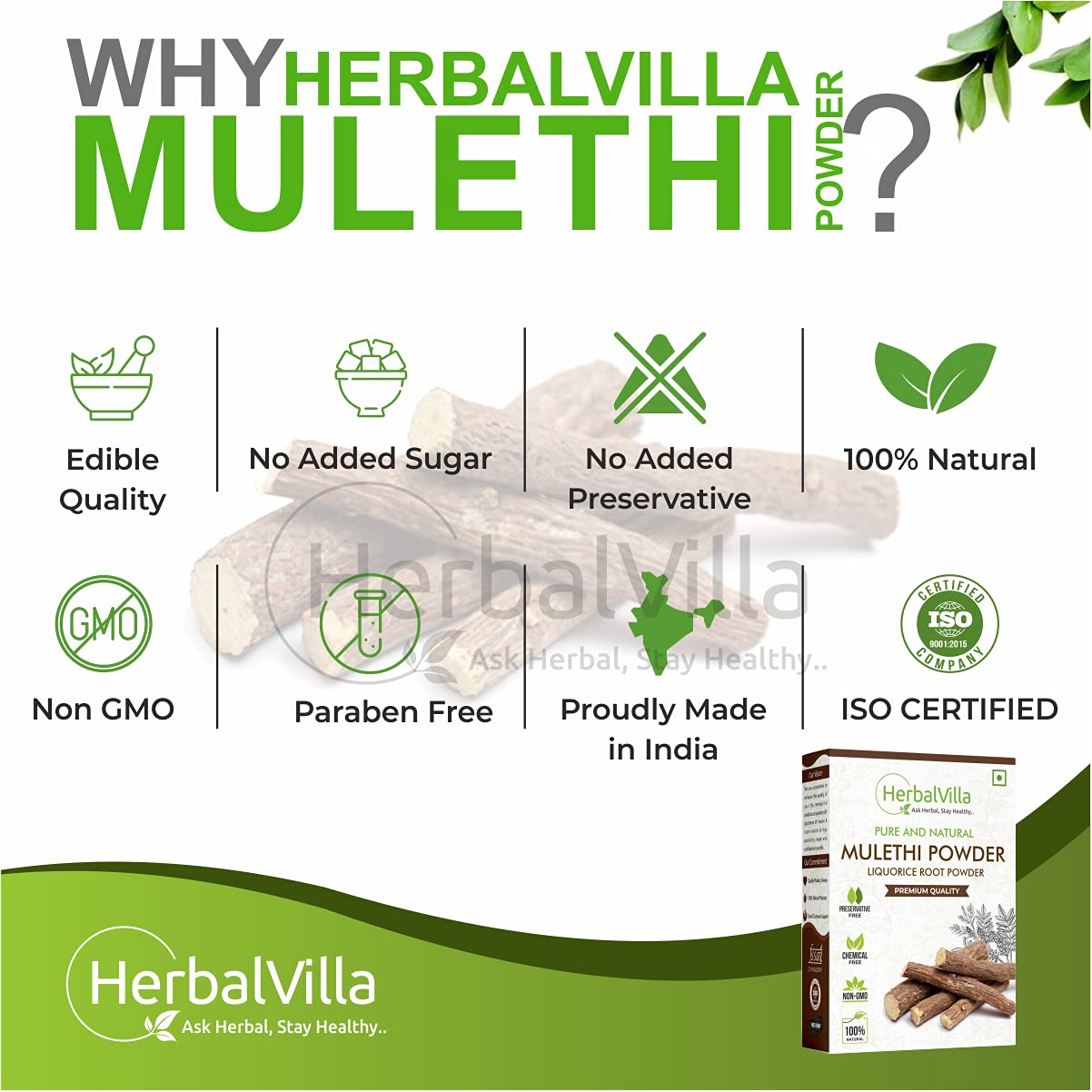 Herbalvilla Mulethi Powder (Yashtimadhu/Licorice Root Powder) - 200g for Skin Whitening, Face Care, Hair Growth & Edible Use | Natural Ayurvedic Remedy for Glowing Skin & Healthy Digestion | Perfect for DIY Beauty Masks & Herbal Teas