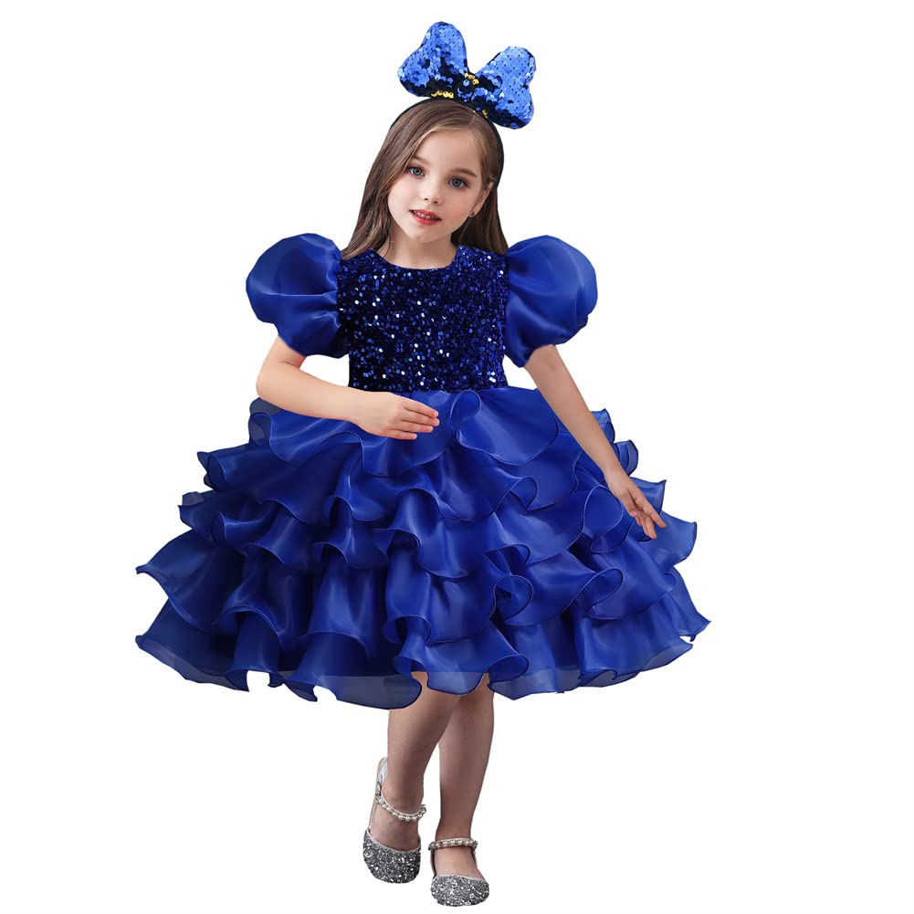 Meufam Girls Puff Sleeves Sequin Mesh Princess Party Dress - Elegant Wedding & Pageant Ball Gown for Special Occasions, Birthday Celebrations & Dance Performances