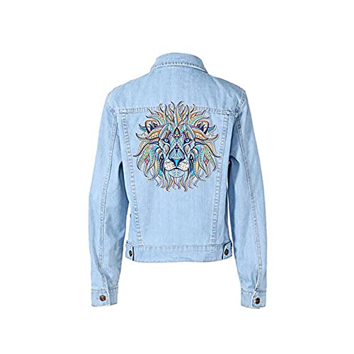 Acxico 2Pcs DIY Lion Iron-On Heat Transfer Patches for Clothes - Embroidered Applique Decor for Jackets, Jeans & Bags - Perfect for DIY Crafts, Costumes & Fashion Upcycling