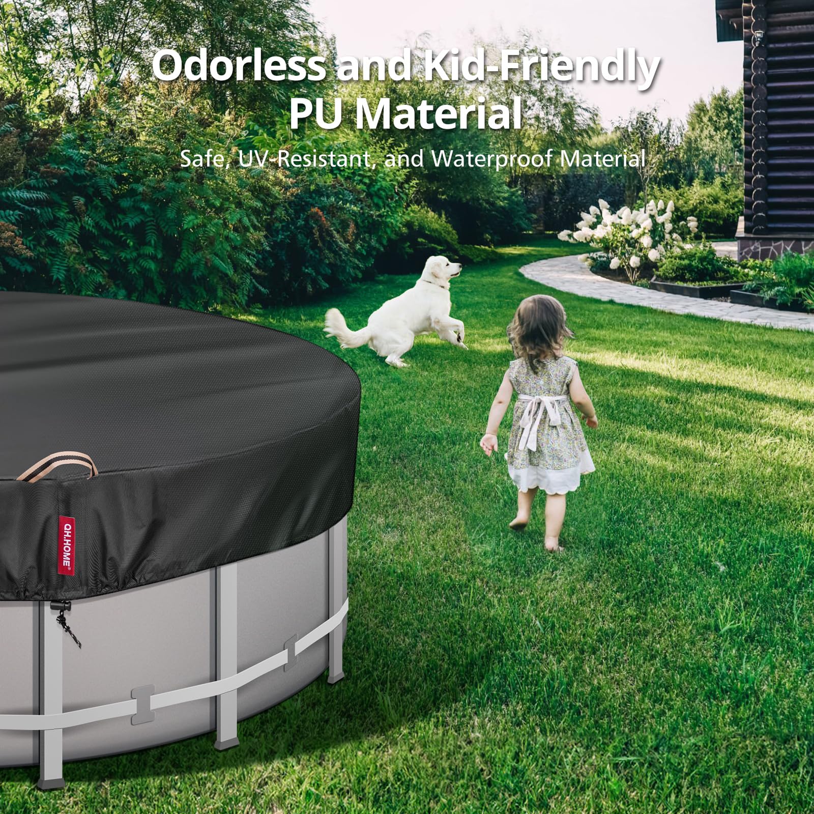 QH.HOME 21 Ft Round Winter Pool Cover for Above Ground Pools - Heavy Duty 634N Tear Resistant & 500D Dense Fabric - Solar Swimming Pool Cover with Fade & Wind Protection - Black - Perfect for Winterizing and Protecting Your Above Ground Pool from Debris and Harsh Weather