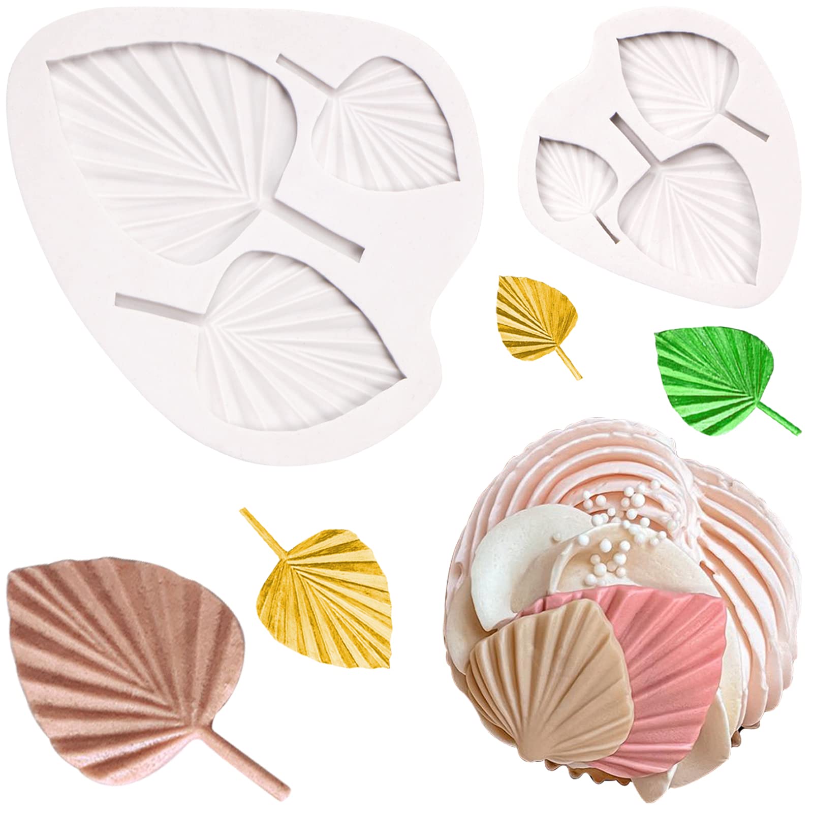 Boho Fondant Molds Silicone - 3D Fan Palm Leaf Shape Candy Chocolate Molds for Cupcake Toppers, Cake Decorations, Polymer Clay & Resin Crafts - Perfect for Boho Wedding, Birthday Party & DIY Home Decor