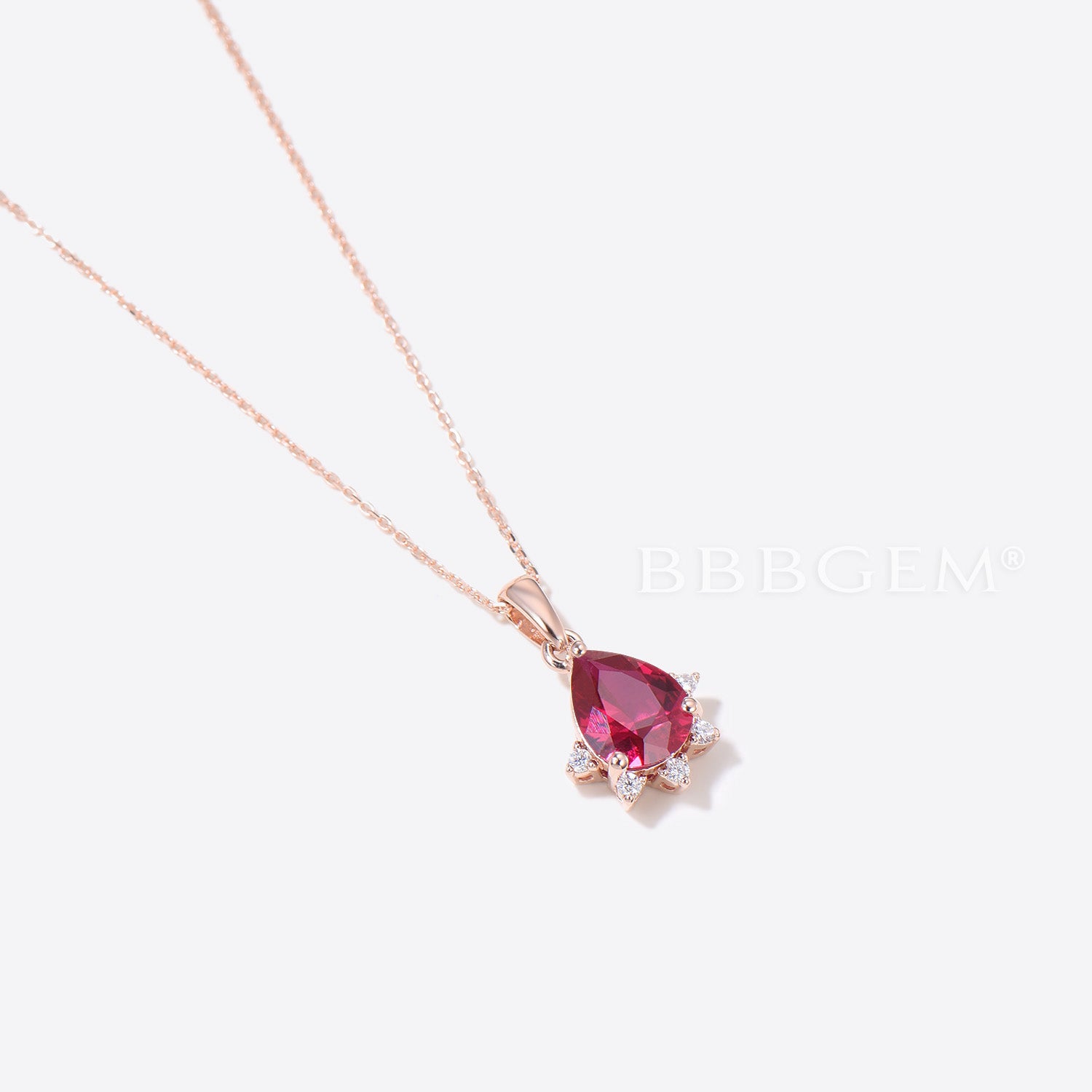 14K Rose Gold Teardrop Cut Red Ruby Diamond Minimalist Pendant Necklace for Women - Elegant Jewelry Gift for Anniversary, Valentine's Day & Special Occasions