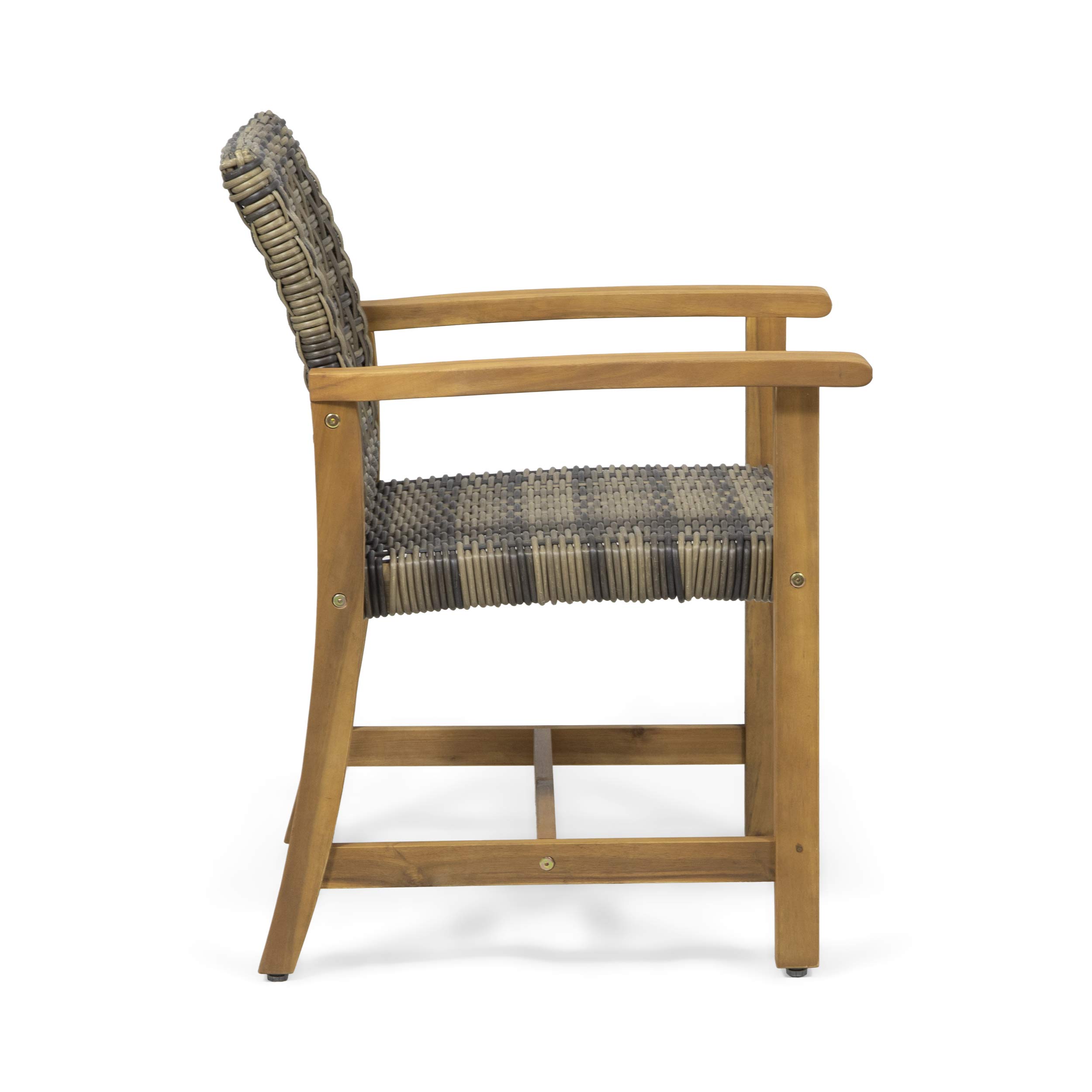 Premium Acacia Wood & Wicker Outdoor Dining Chairs (Set of 2) - Natural & Gray - Weather-Resistant Patio Furniture for Garden, Poolside & Backyard Dining
