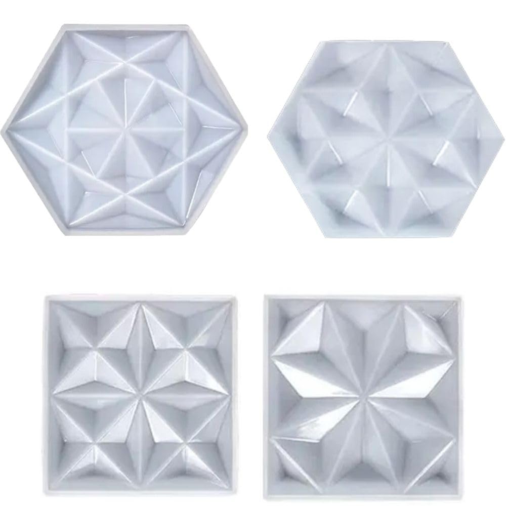 SNOOGG 4-Piece 3D Square & 2-Piece Hexagon Epoxy Resin Molds Set for DIY Coasters, Cup Mats, Photo Frames, Home Decor - Perfect for Crafting, Gift Making & Tabletop Displays