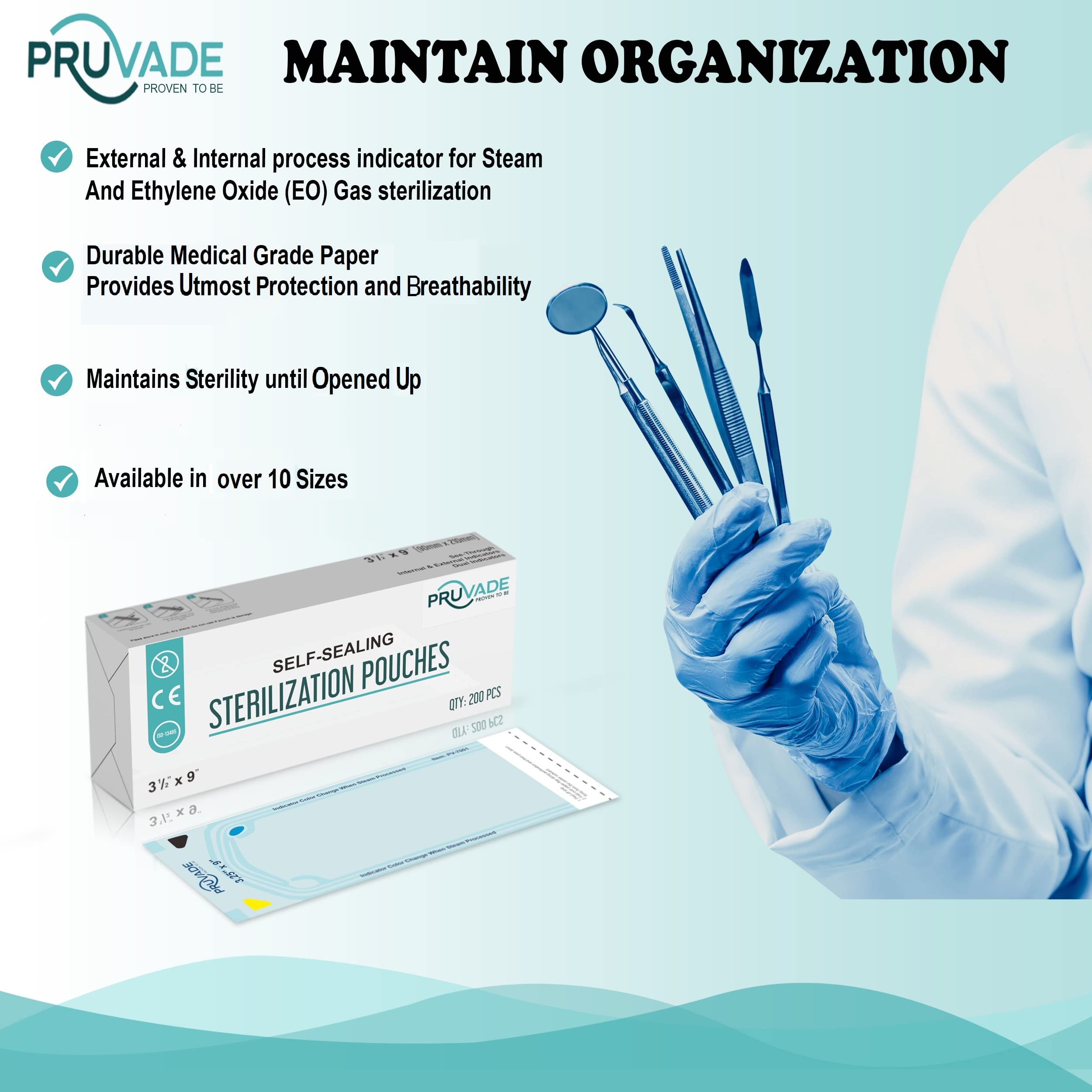 200 Pack Sterilization Pouches 7.5” x 13” - Self Sealing Autoclave Bags for Dental Instruments, Tattoo & Medical Tools - Sterilizer Pouch for Dental Offices, Nail Salons, Tattoo Parlors & Labs - Perfect for Sterilizing Tools in Medical, Beauty & Tattoo Applications