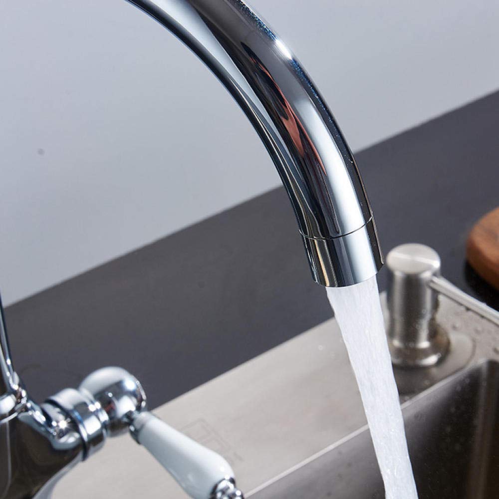 360° Swivel Dual Handle Ceramic Disc Chrome Kitchen Faucet - Modern Pull-Down Sprayer Sink Mixer Tap for Easy Dishwashing & Food Prep