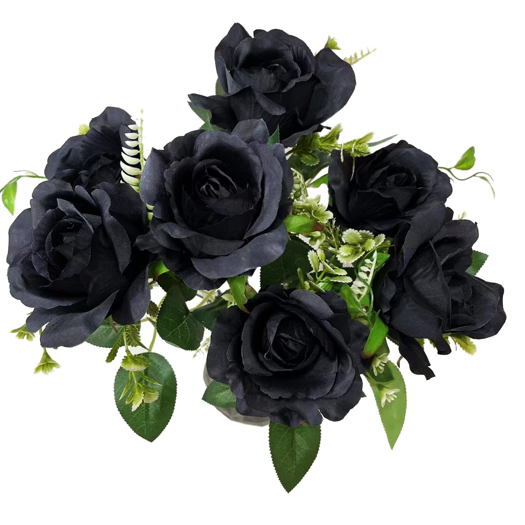 UKELER 12-Pack Artificial Black Roses Bouquet - Realistic Silk Fake Flowers with Stems for Home Decor, Wedding Centerpieces, Party Arrangements, Table Decorations - Perfect for Valentine's Day, Halloween & Gothic Themed Events