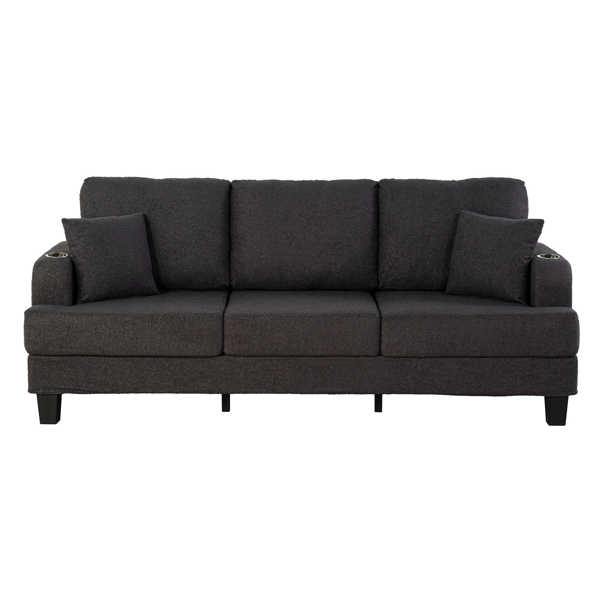 Dark Gray 3-Piece Sofa Set with Storage Ottoman & USB Charging - Modern Living Room Furniture for Small Spaces, Perfect for Apartments, Dorms and Cozy Homes