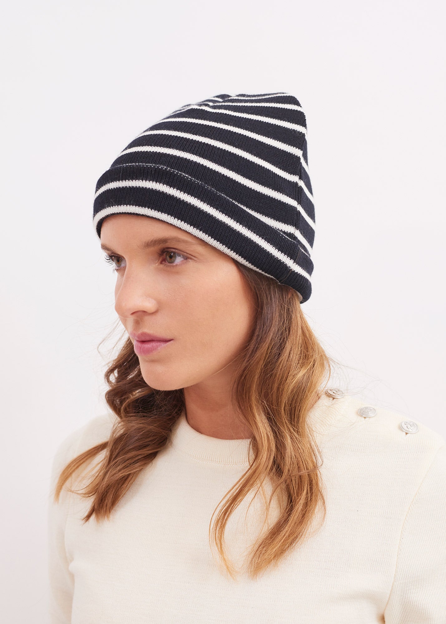 Cartier Nautical Striped Wool Blend Beanie - Navy/Ivory Winter Hat for Men & Women | Warm Unisex Skull Cap for Sailing, Yachting & Outdoor Activities