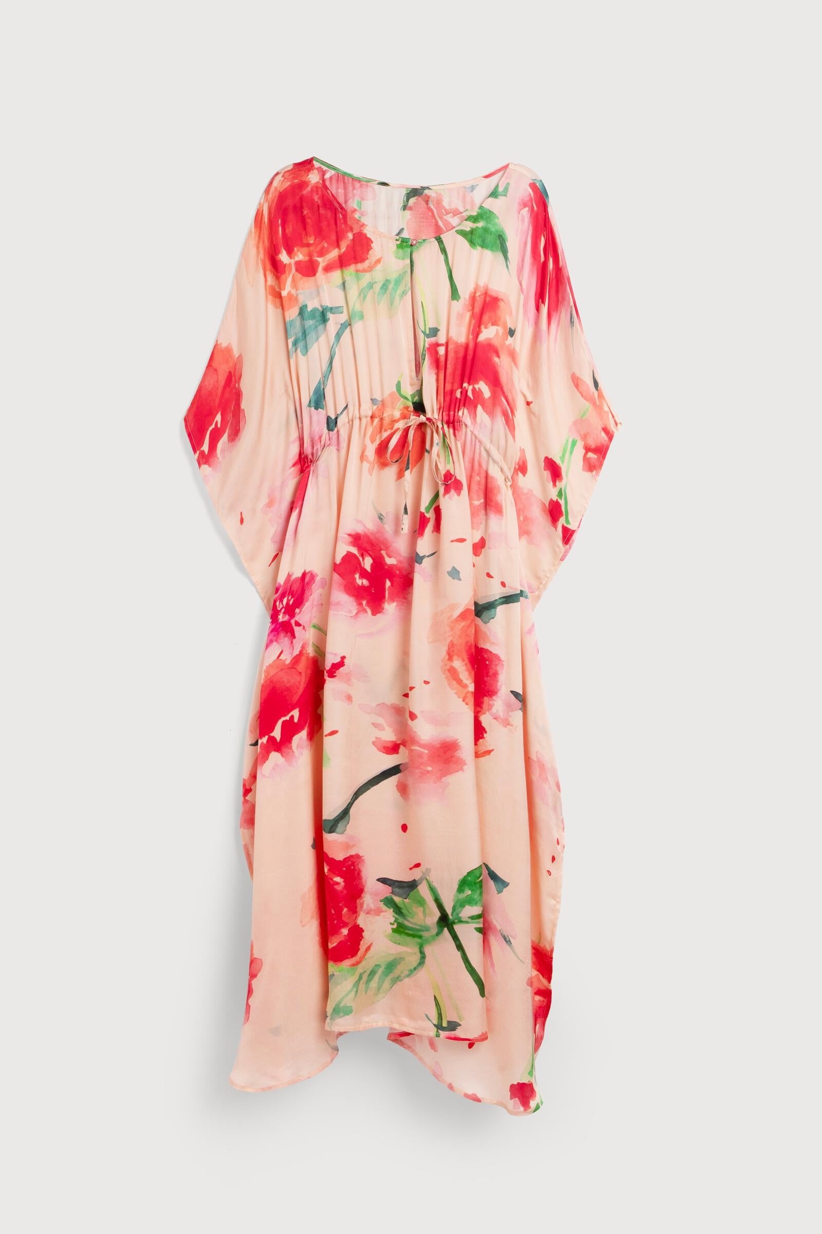 Elegant Floral Print Tie Waist Keyhole Kaftan Dress - Perfect for Beach Cover Up, Summer Vacation & Boho Chic Outfits
