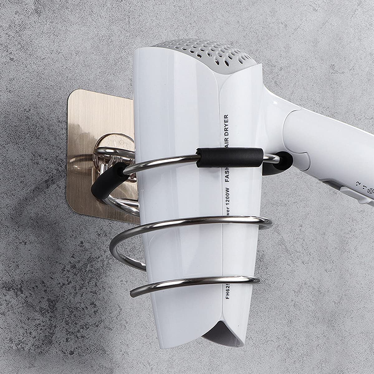 SHFTI Wall Mount Hair Dryer Holder - Spiral Spring Blow Dryer Stand for Salon & Bathroom Organization - Silver (Perfect for Styling Tools Storage in Home & Professional Use)
