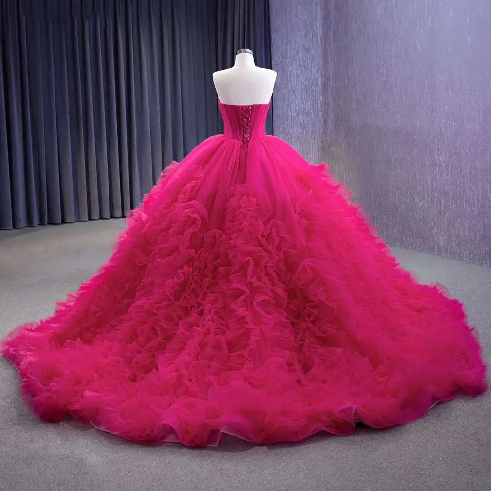 Serene Hill Fuchsia Elegant Boat Neck Lace-Up Pearl Beaded Luxury Wedding Dress 2025 | High-End Custom Made Bride Gown HM231108 | Perfect for Bridal Ceremonies, Vow Renewals & Formal Events