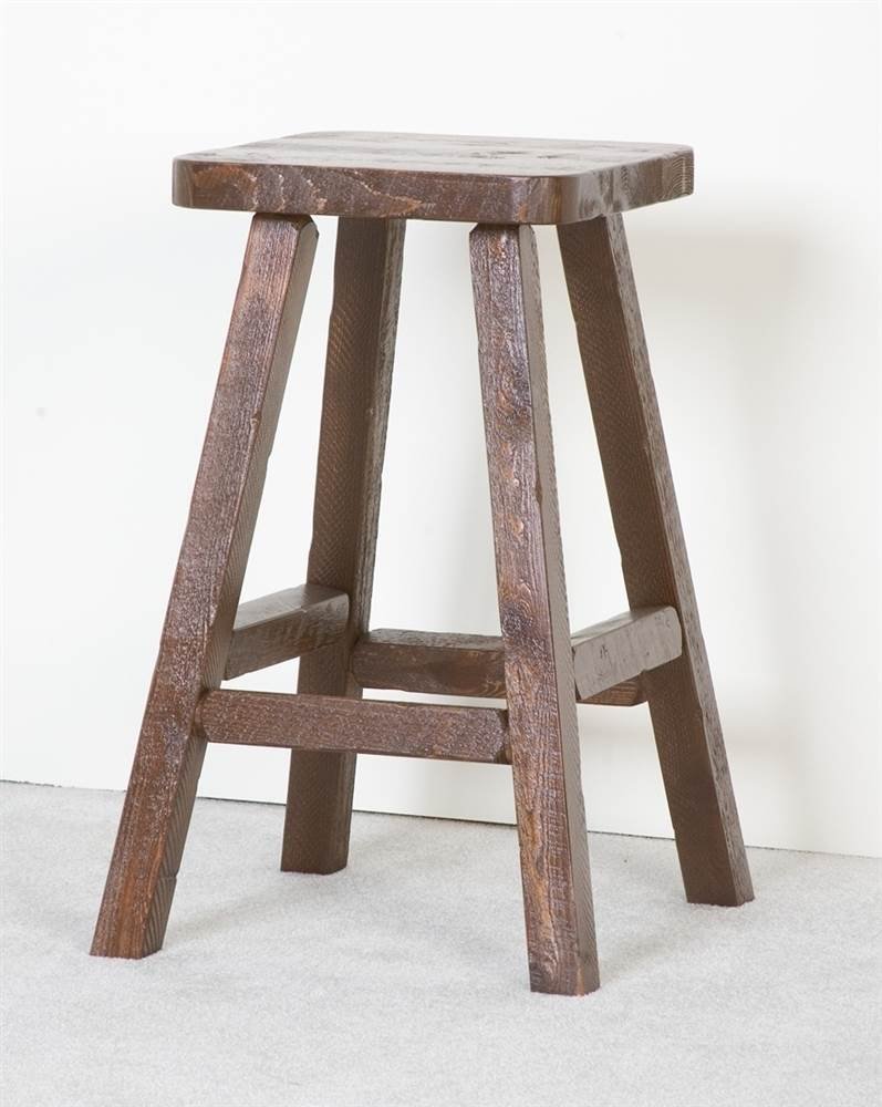 Rustic Dark Barnwood Bar Stool - Handcrafted Wooden Counter Height Stool for Kitchen Island, Breakfast Nook & Home Bar Decor